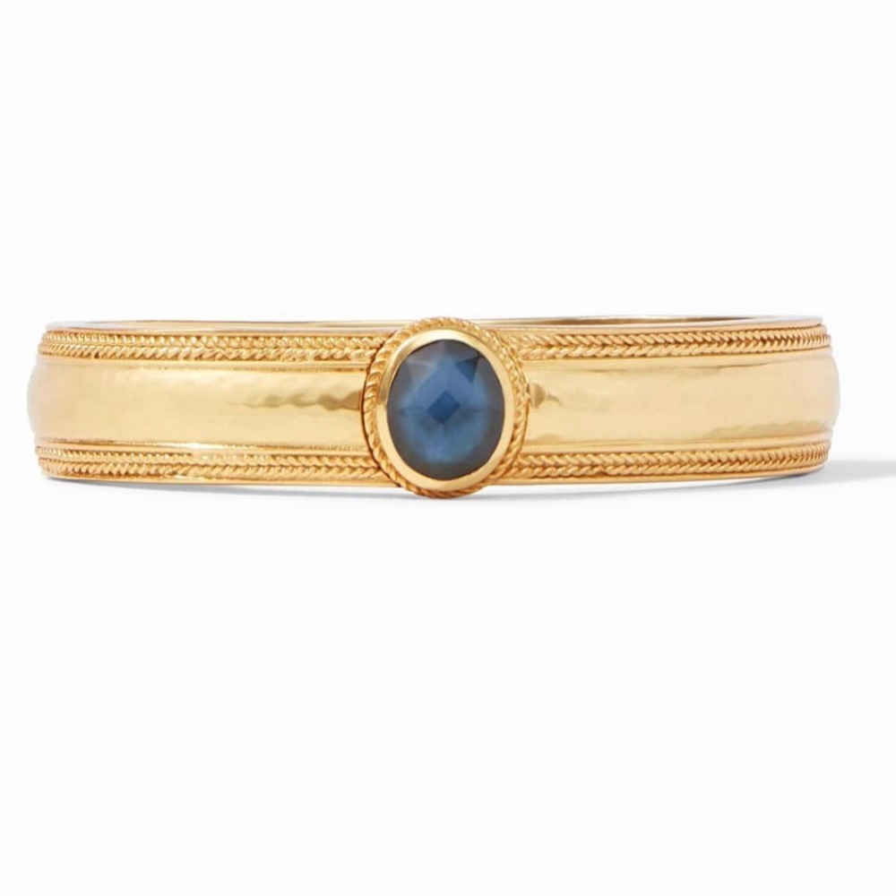 Julie Vos Coin Hinge Bangle with Iridescent Azure Blue Stone 2.5 inch